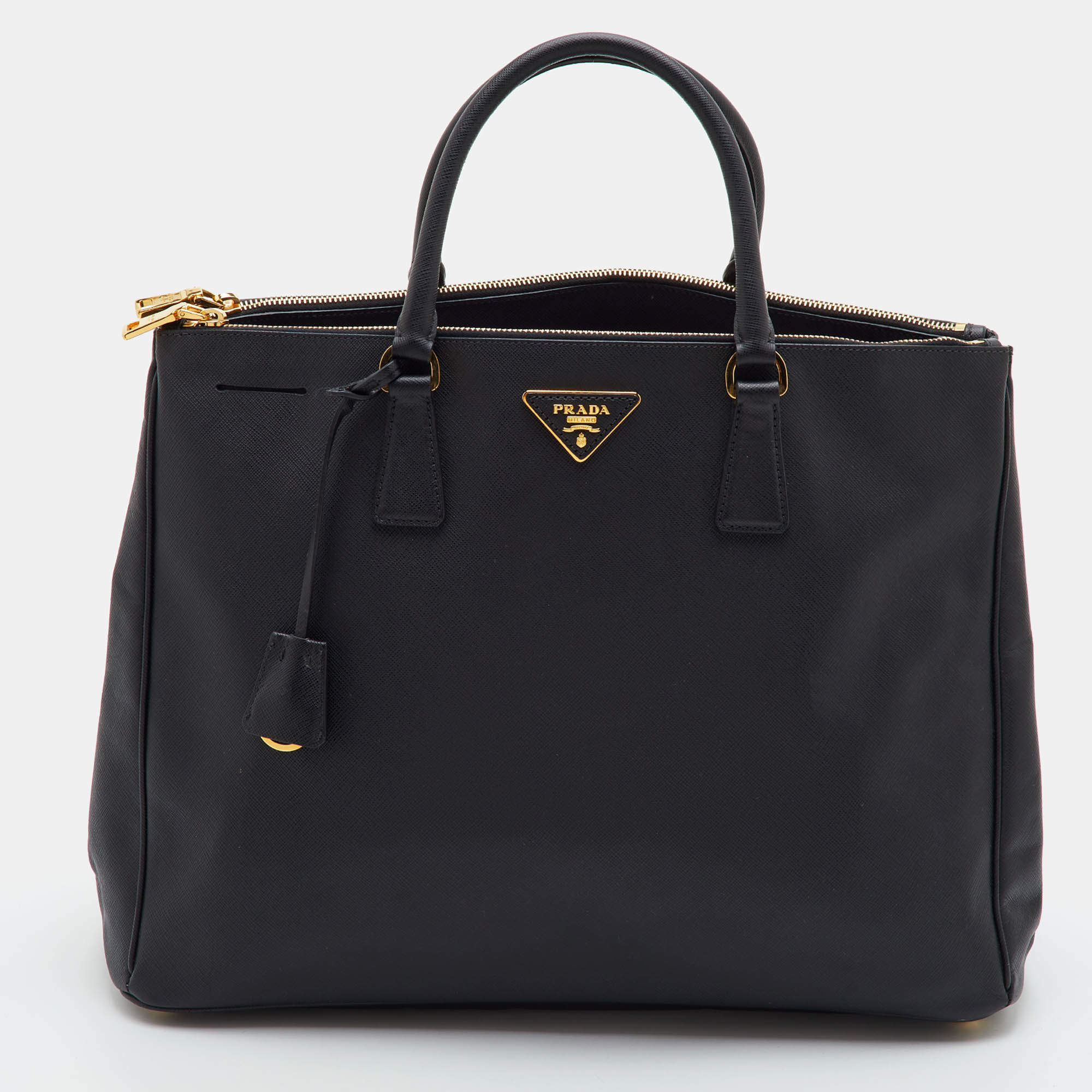 Pre Owned Prada Galleria Extra Large Black Saffiano Lux Leather Double Zip Tote