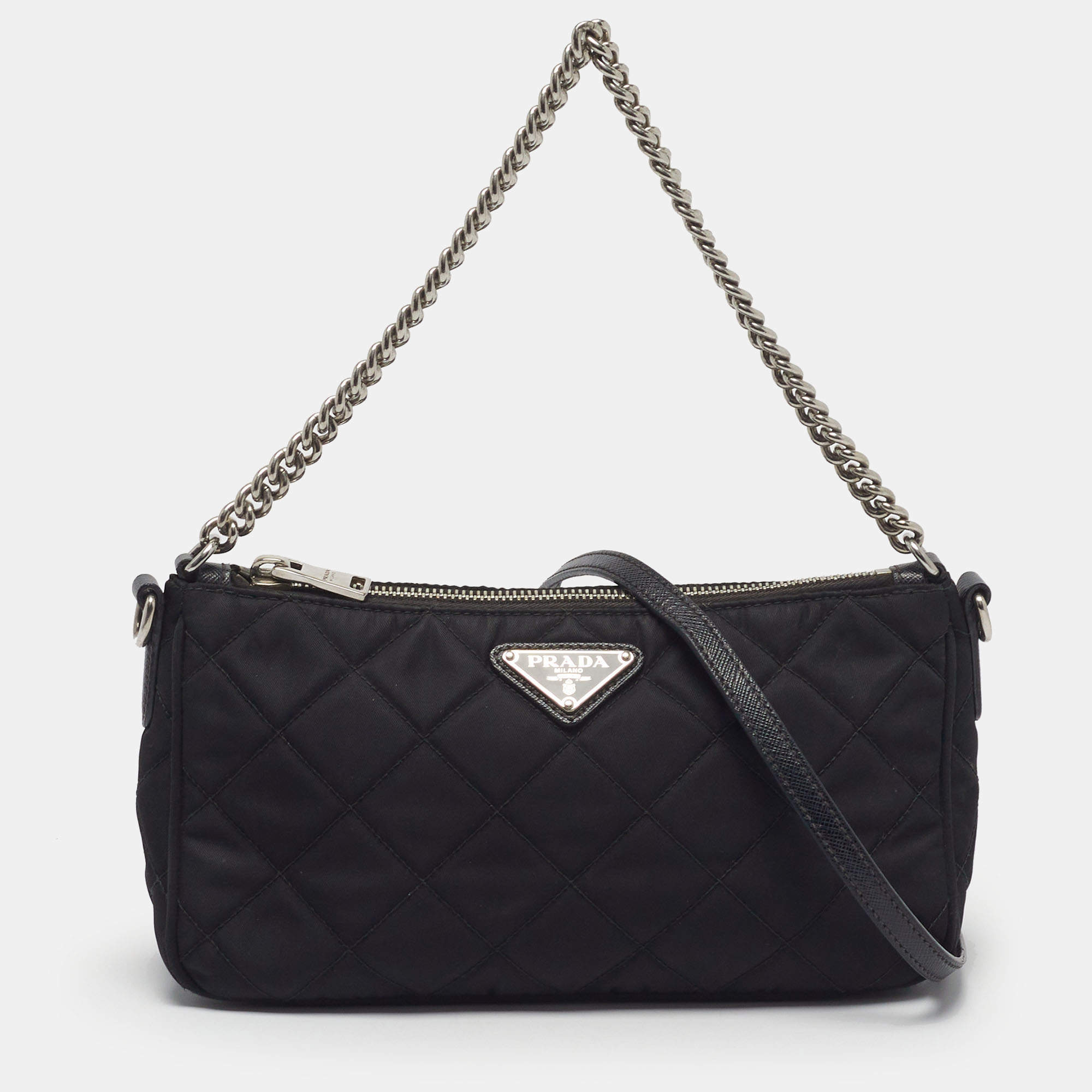 Pre Owned Prada Impuntu Black Nylon Tessuto Quilted Crossbody Bag