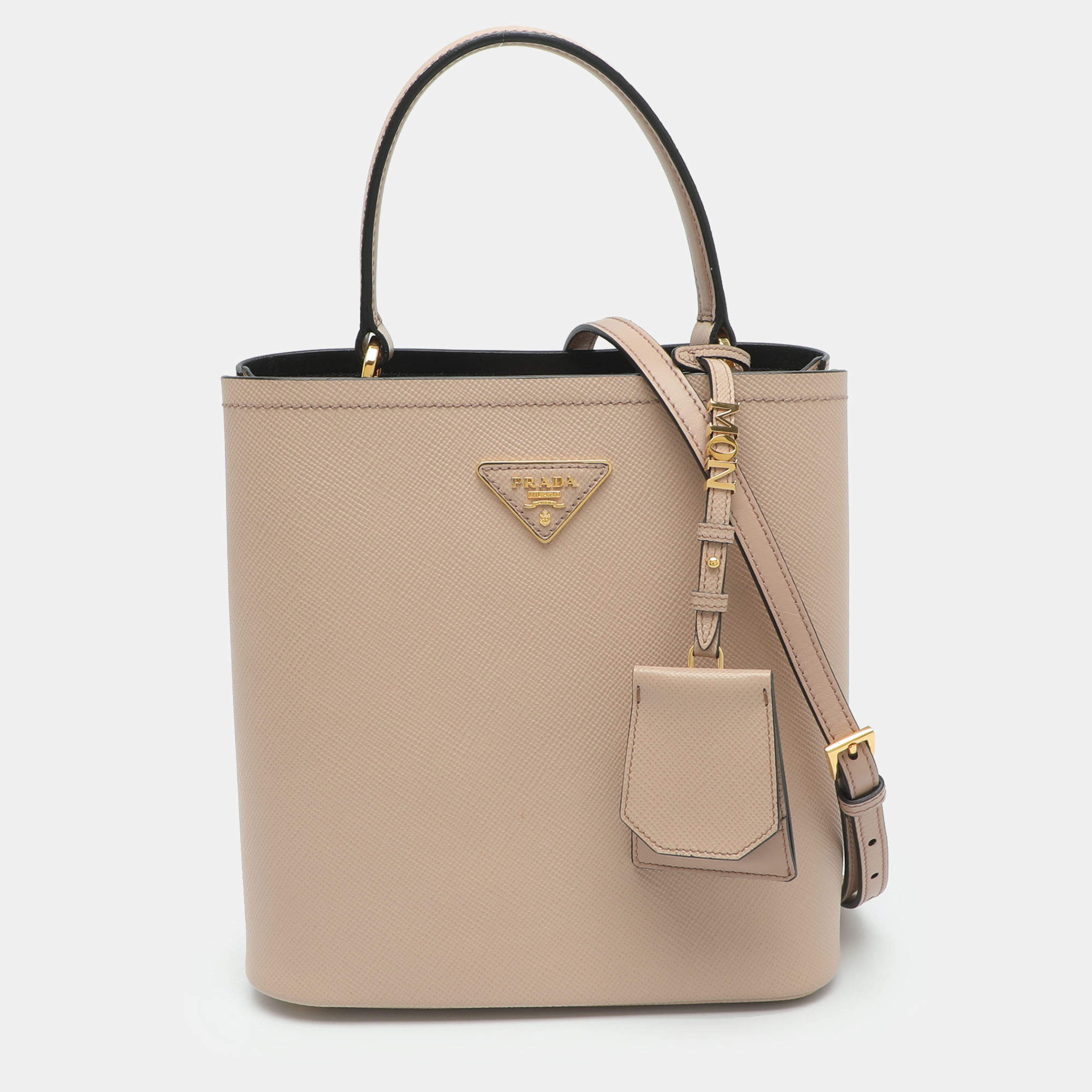 Pre Owned Prada Panier Dusty Pink Medium Saffiano Cuir Leather Top Handle Bag