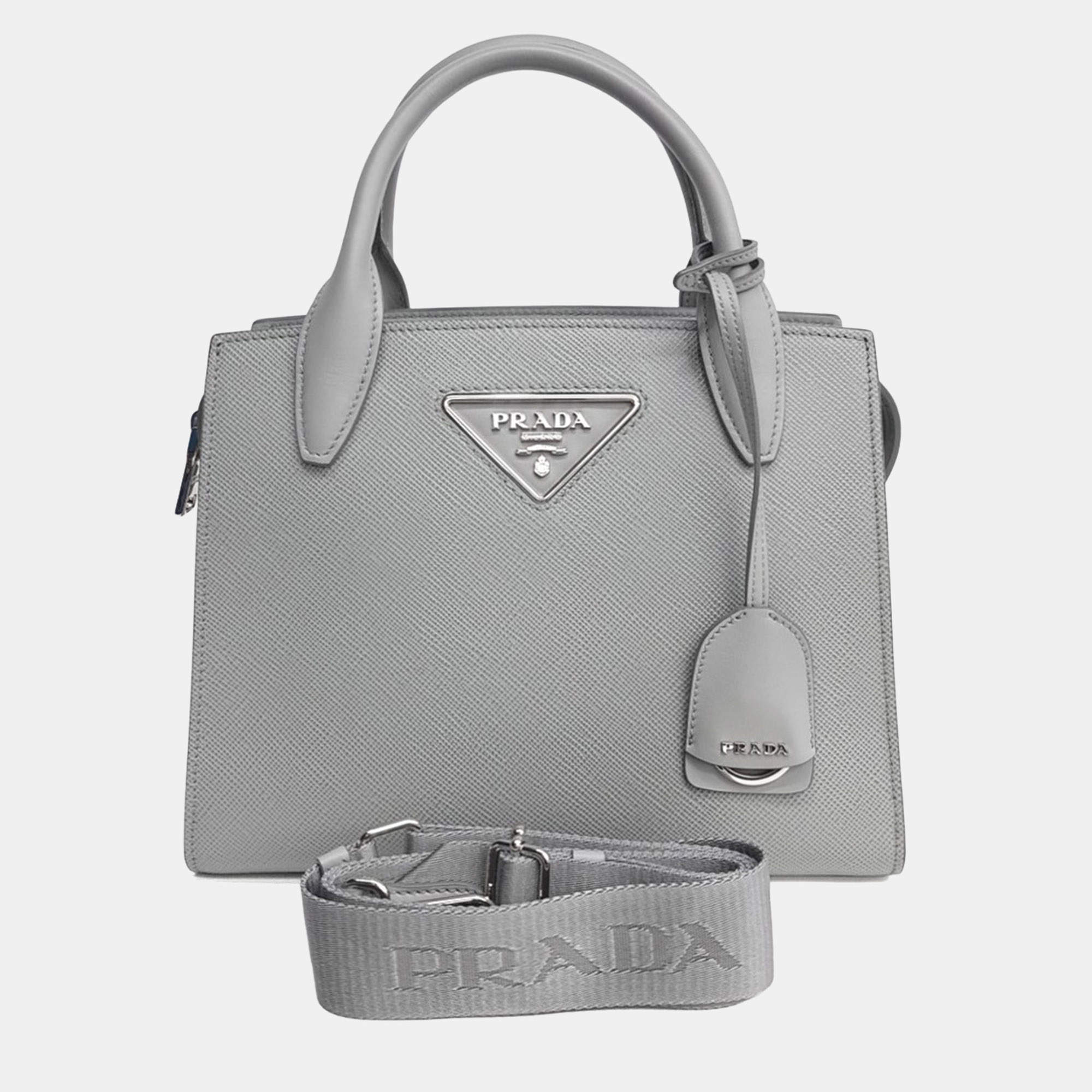 Pre Owned Prada Christine Grey Saffiano Tote and Shoulder Bag (1BA297)