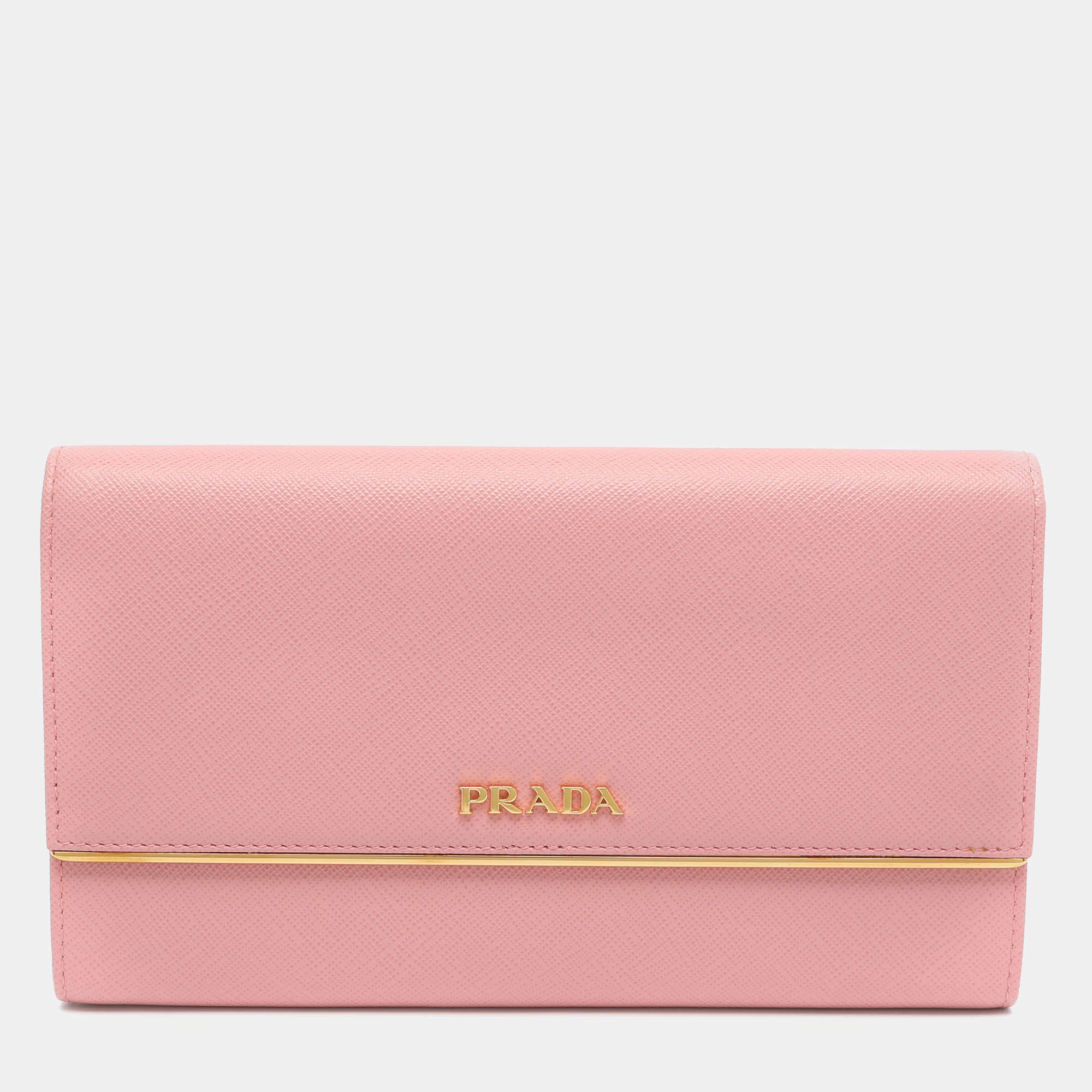 Pre Owned Prada Pink Saffiano Leather Continental Wallet
