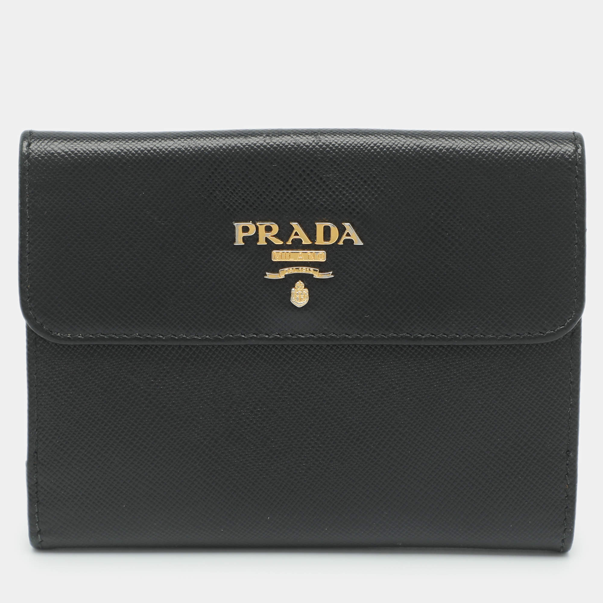 Pre Owned Prada Black Saffiano Leather French Wallet