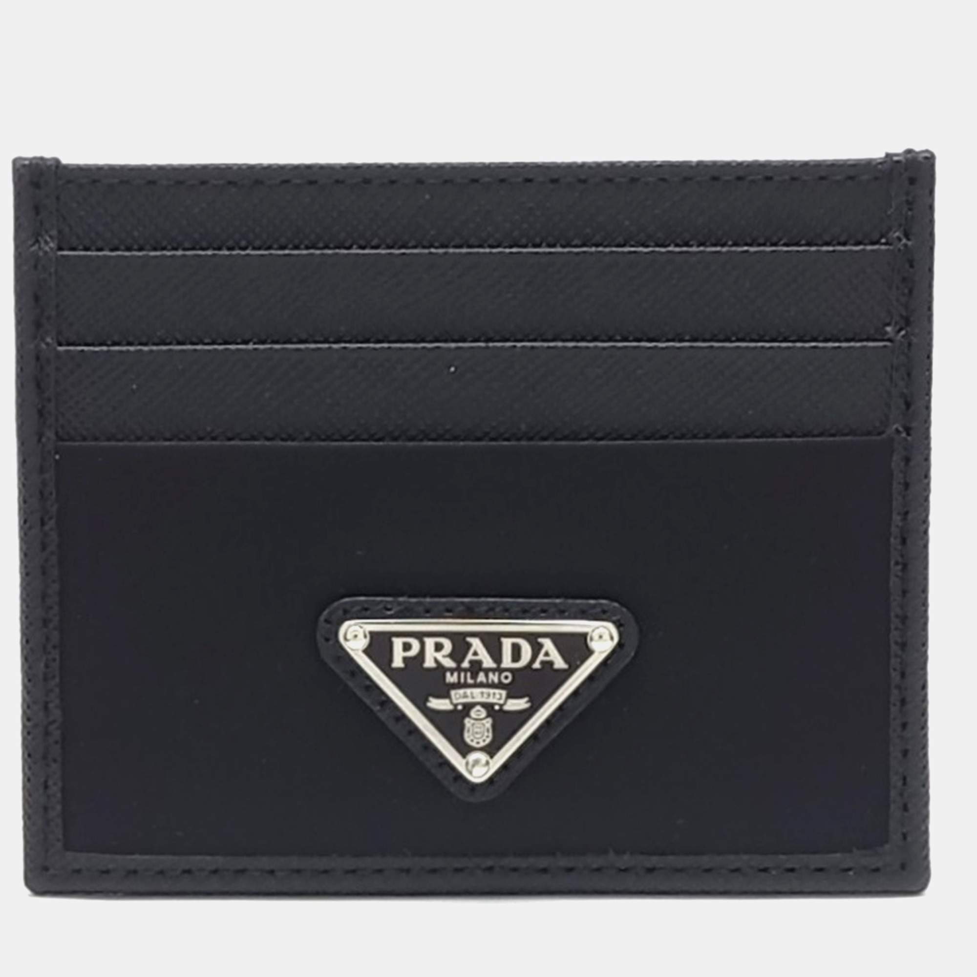 Pre Owned Prada Black Leather and Nylon Card Holder (2MC025)