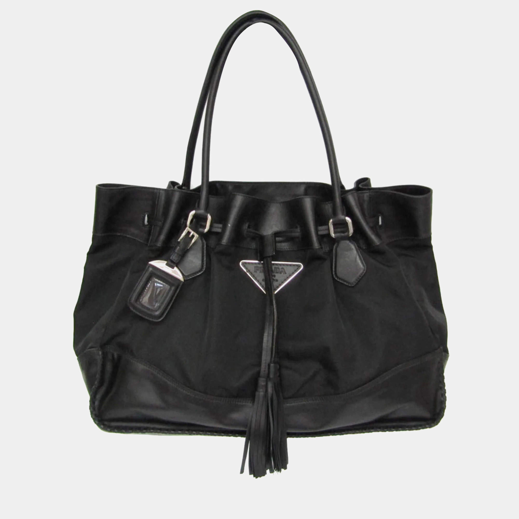 Pre Owned Prada Tessuto Soft BR3555 Black Nylon Leather Tote Bag
