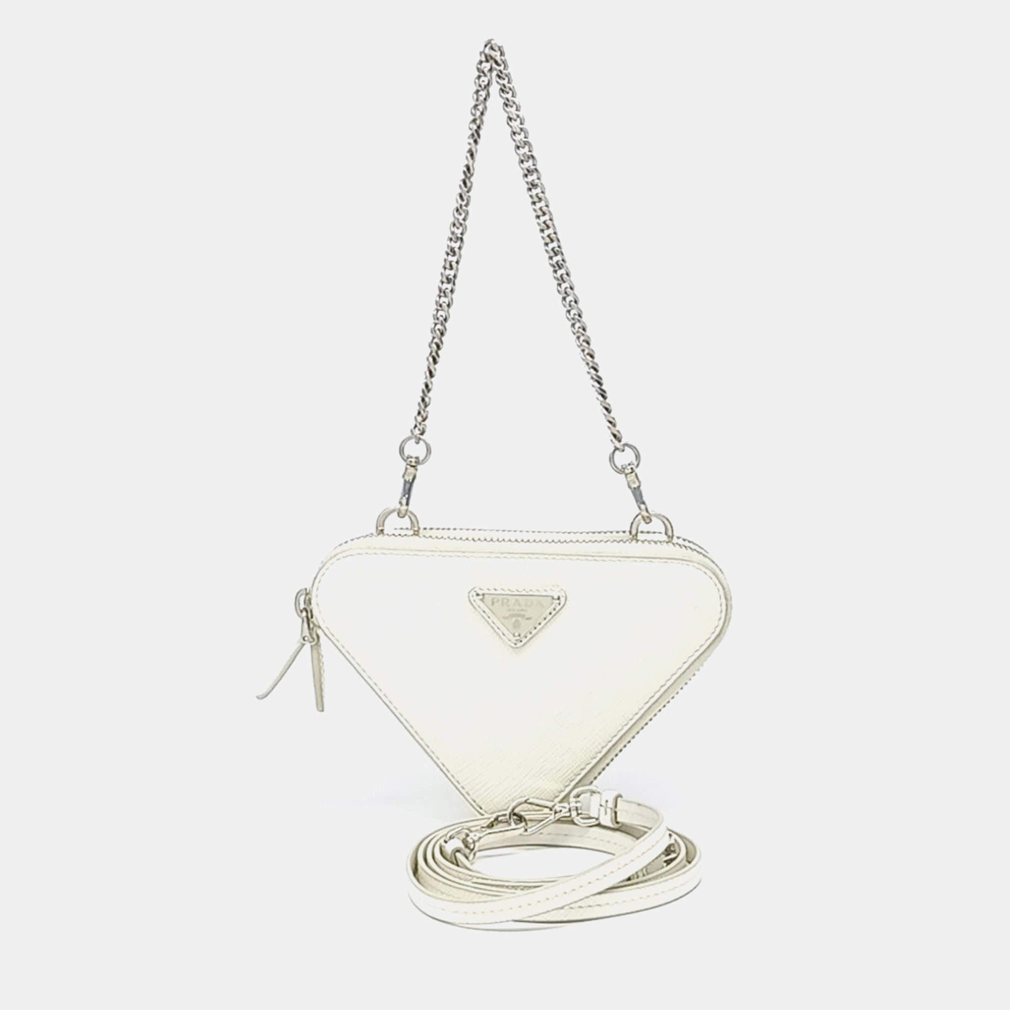 Pre Owned Prada Saffiano Triangle Mini Pouch (1NR015)
