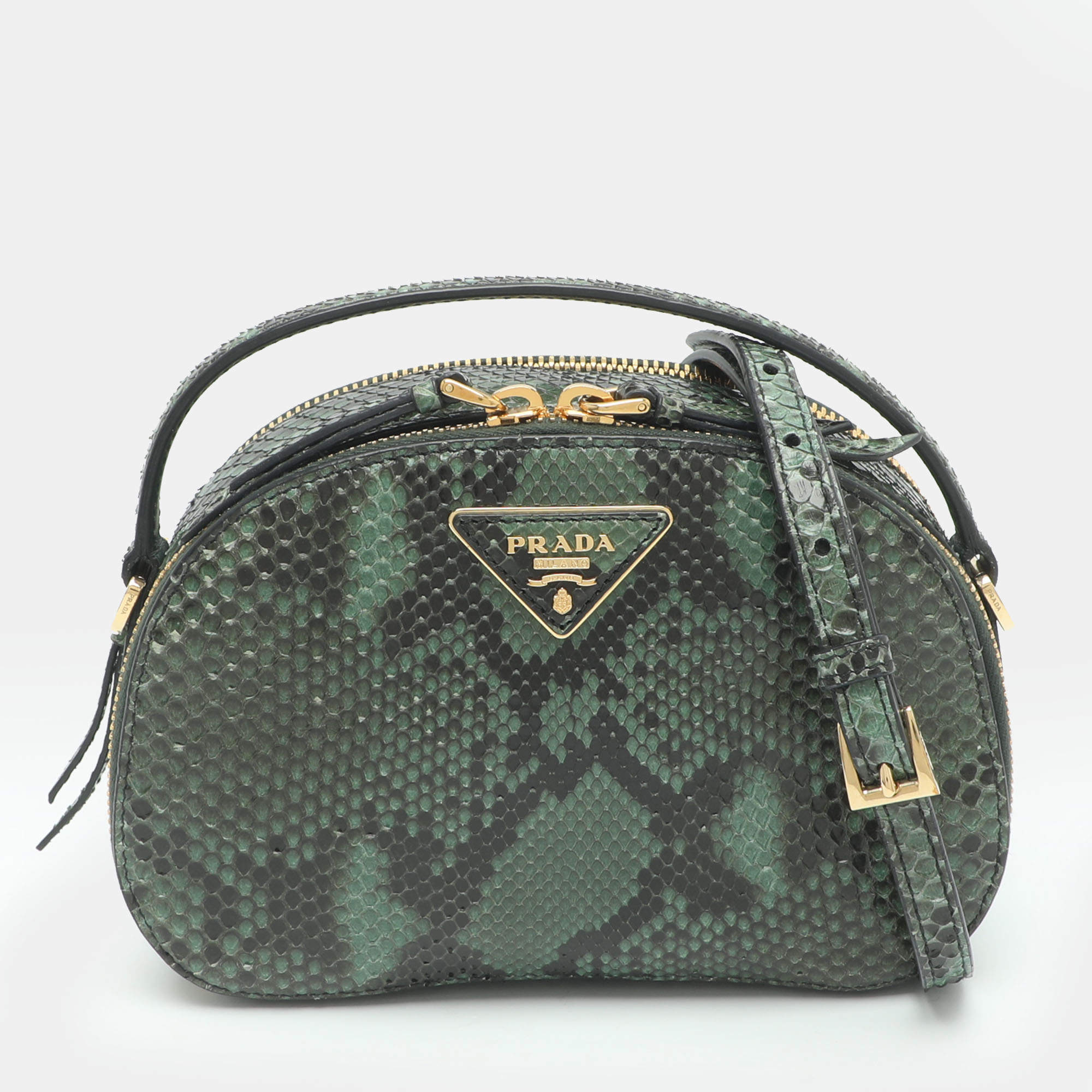 Pre Owned Prada Odette Green/Black Python Shoulder Bag
