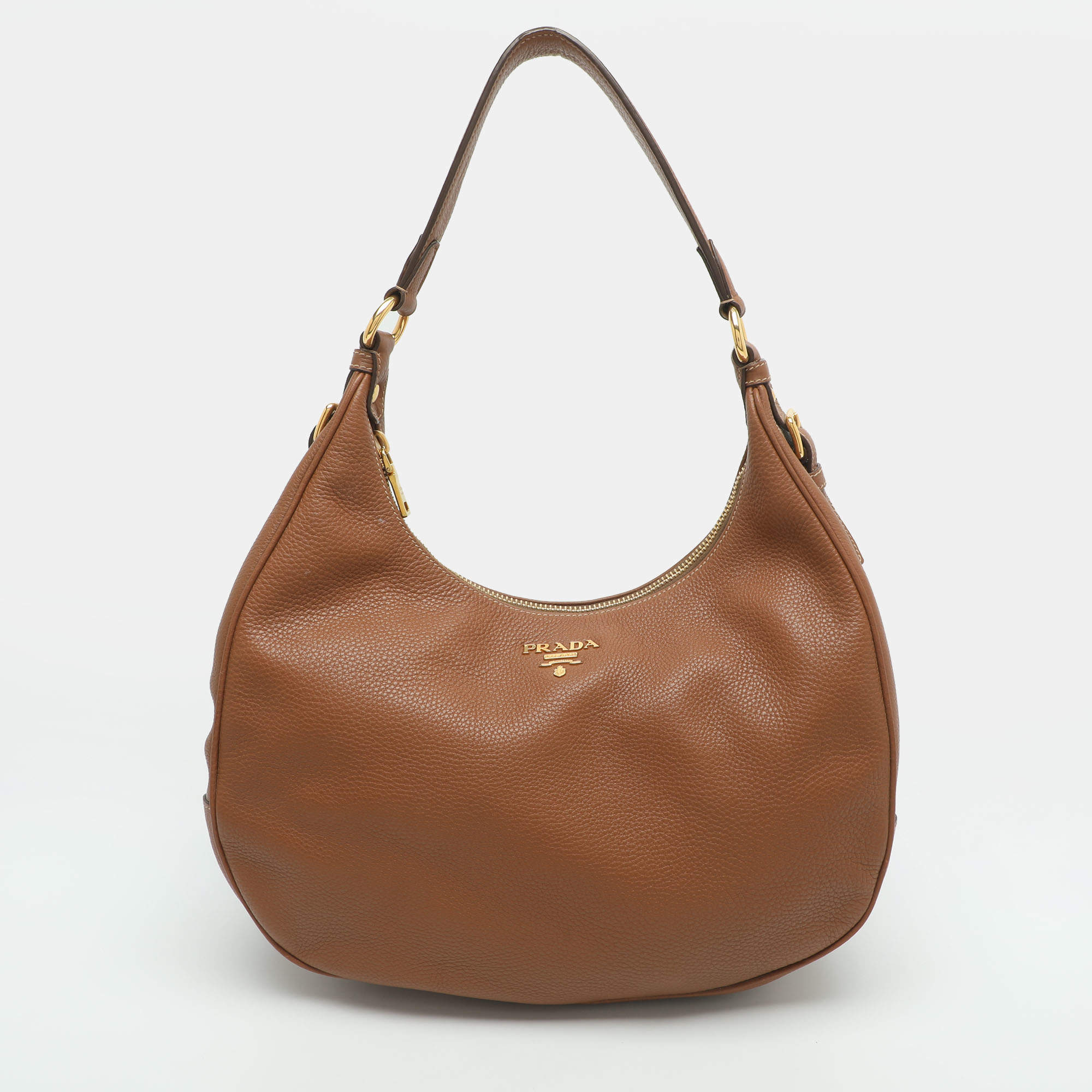 Pre Owned Prada Brown Vitello Daino Leather Hobo