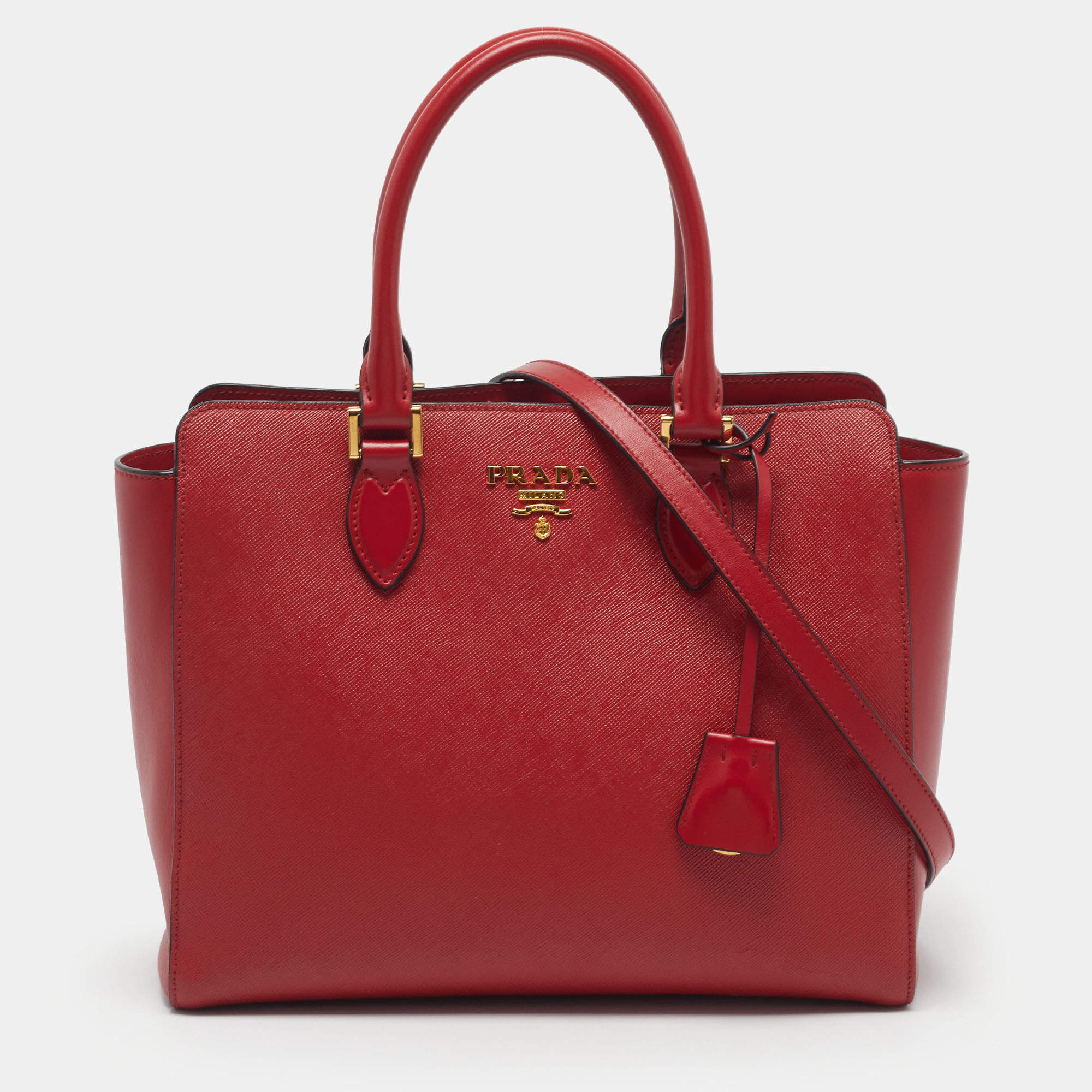 Pre Owned Prada Open Red Saffiano Lux Soft Leather Tote