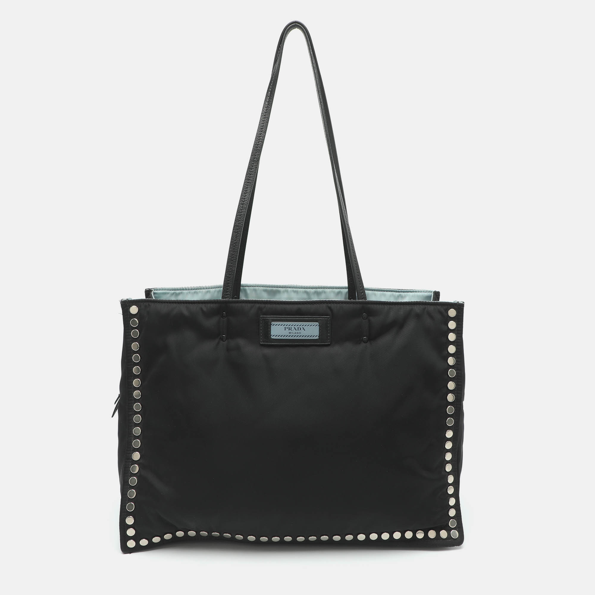 Pre Owned Prada Etiquette Black Leather and Nylon Tote