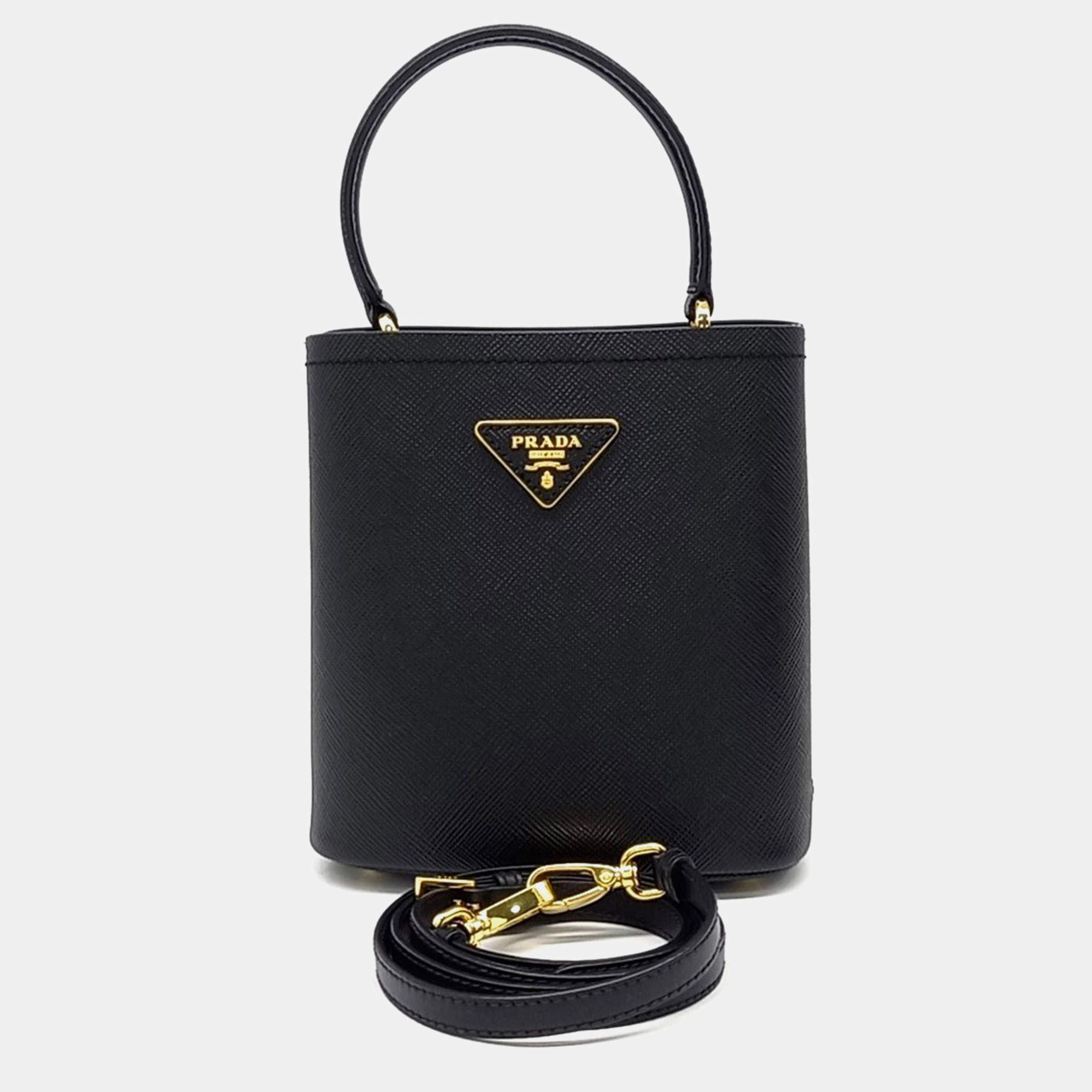 Pre Owned Prada Black Saffiano Panier Tote and Shoulder Bag
