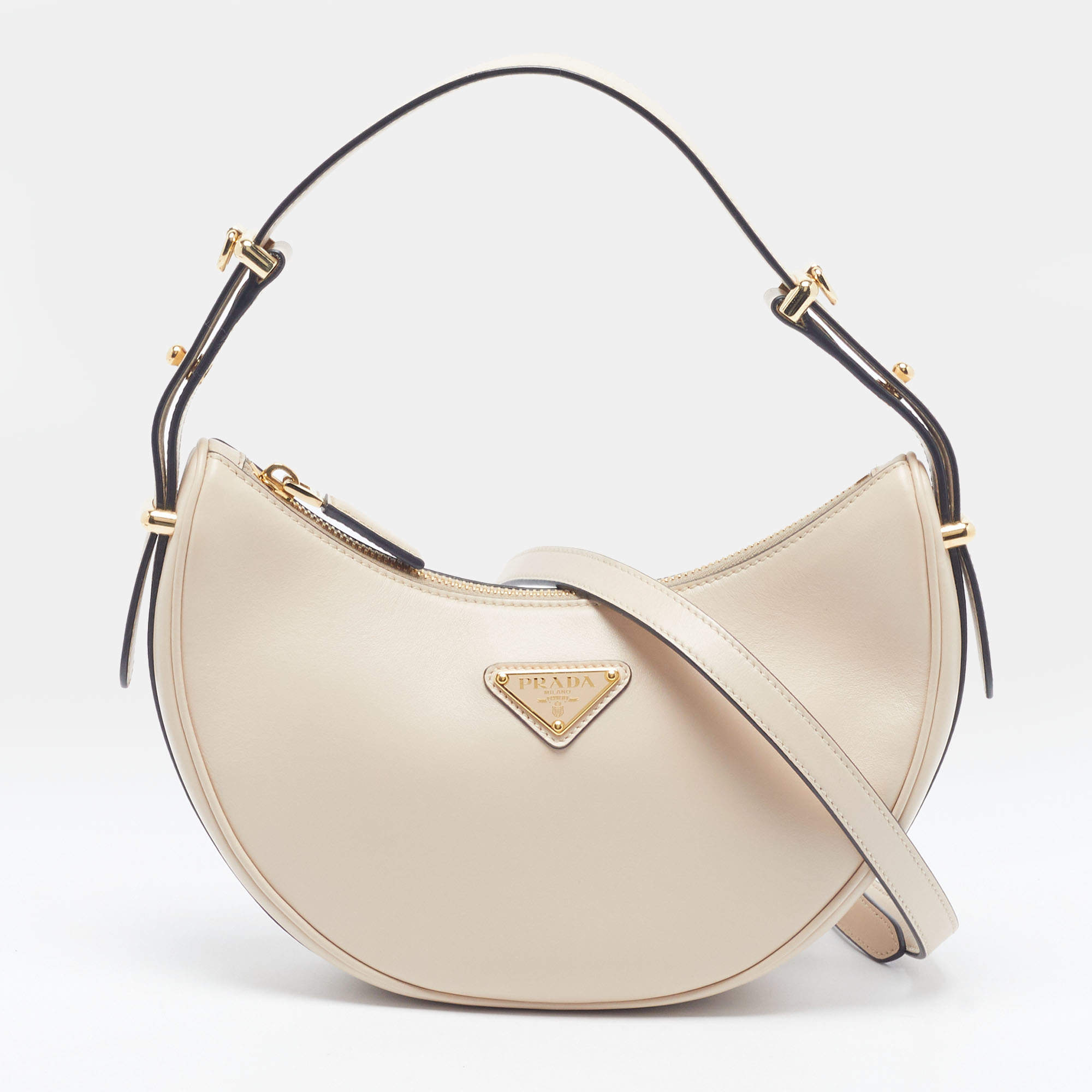 Pre Owned Prada Arque Beige Leather Hobo
