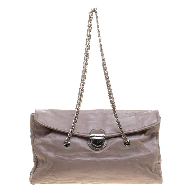 Pre Owned Prada Grey Leather Push Lock Satchel