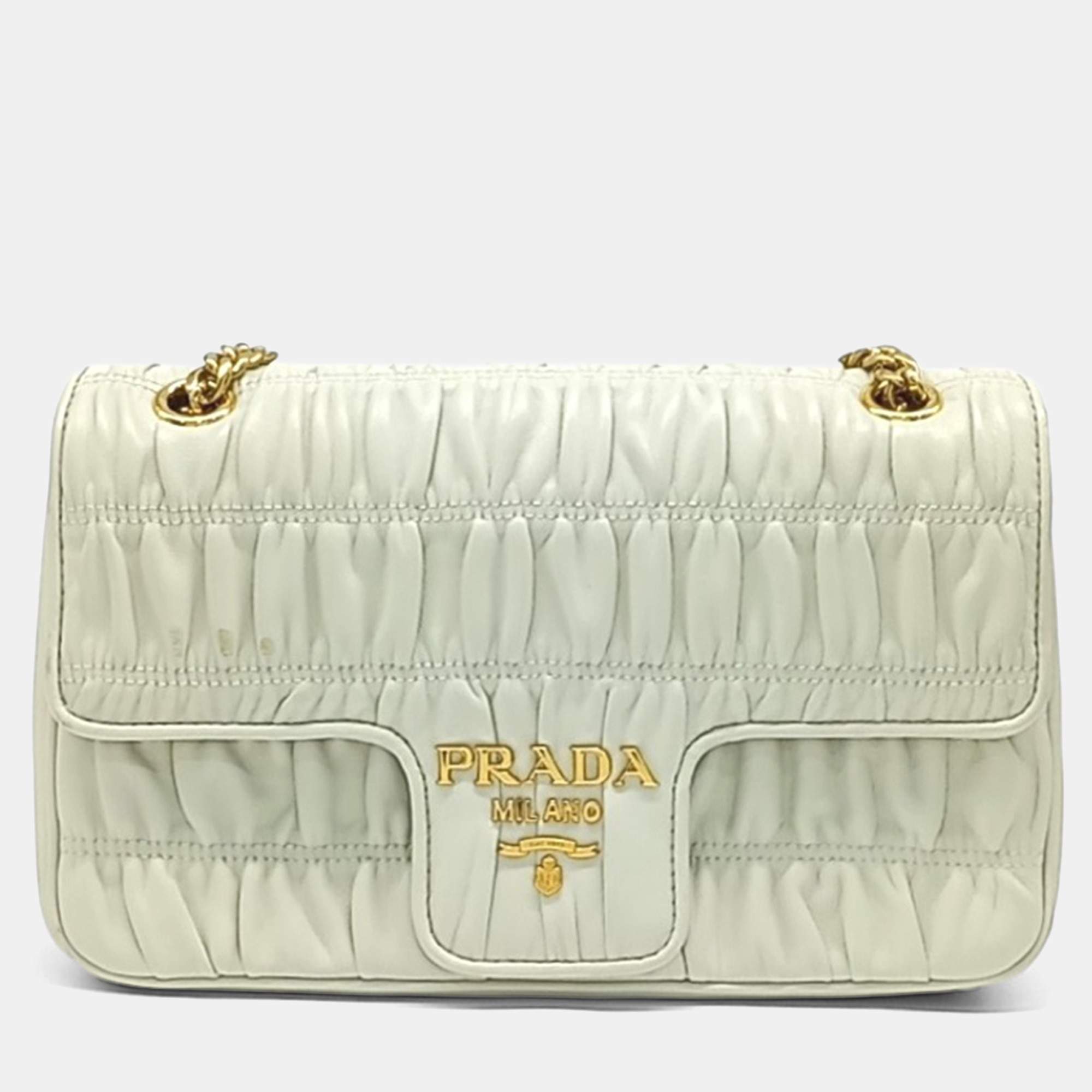 Pre Owned Prada Napa Gaufré White Leather Shoulder Bag (1BD235)