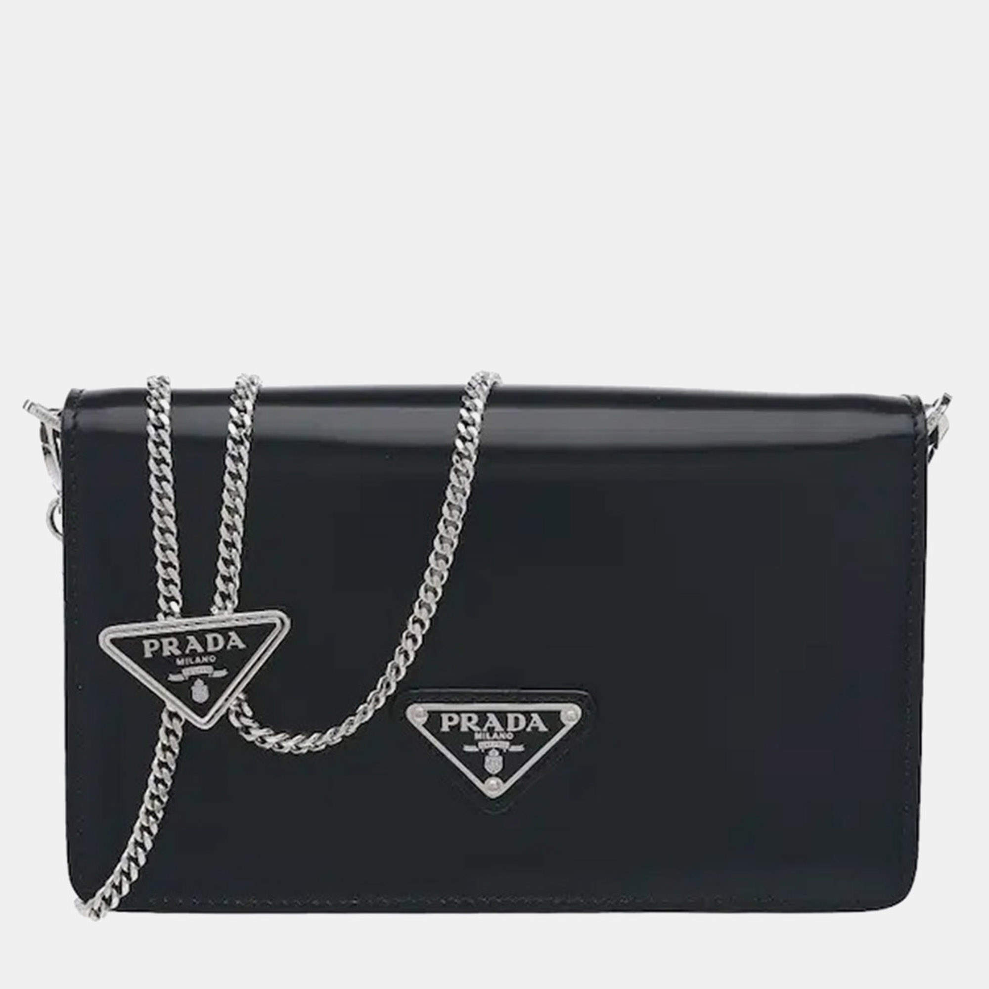 Pre Owned Prada Cleo Black Brushed Leather Crossbody Bag