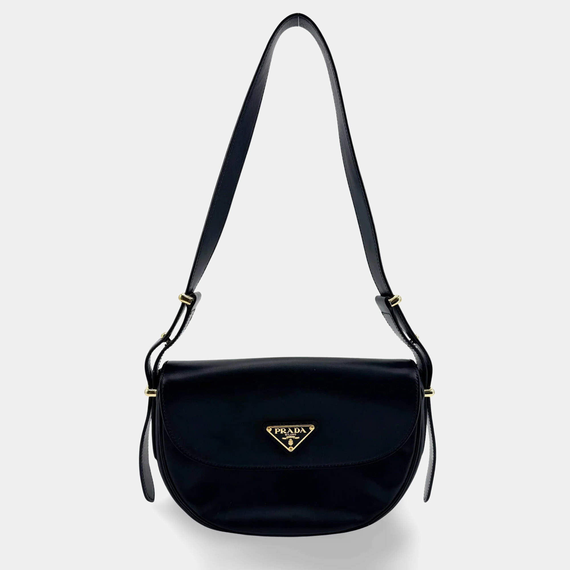 Pre Owned Prada Arque Soft Calfskin Black Leather Flap Shoulder Bag