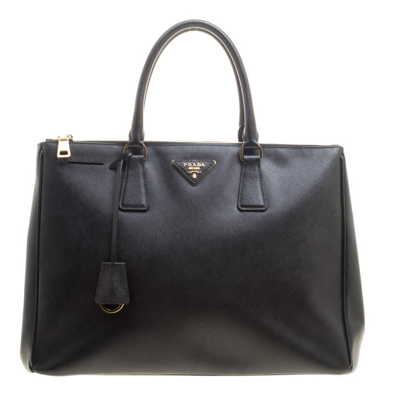 Pre Owned Prada Black Saffiano Lux Leather Large Double Zip Tote