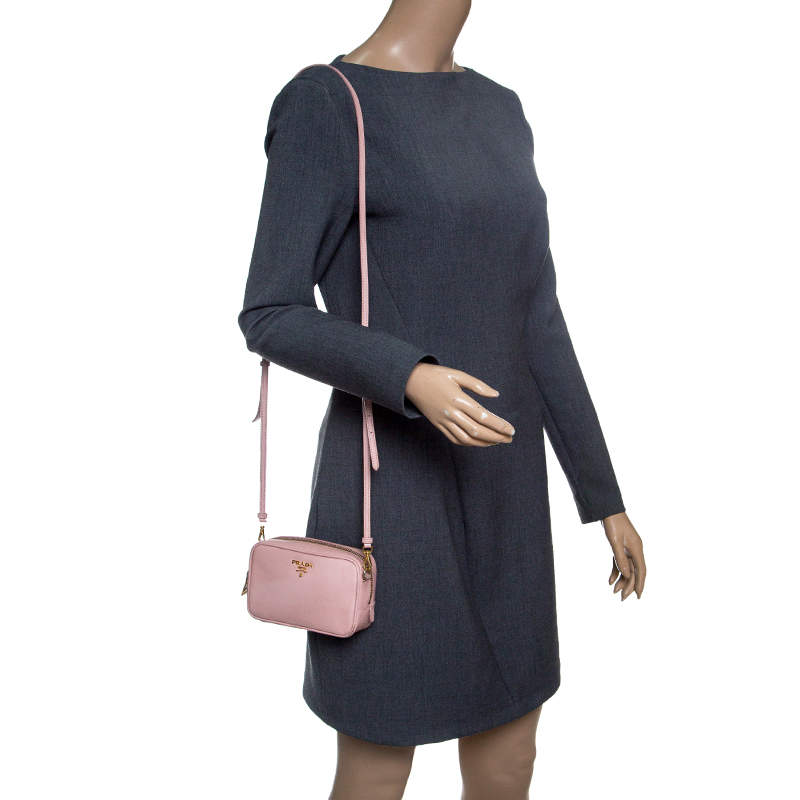 Prada Light Pink Saffiano Lux Petalo 1 Handbag/ Crossbody Bag ref