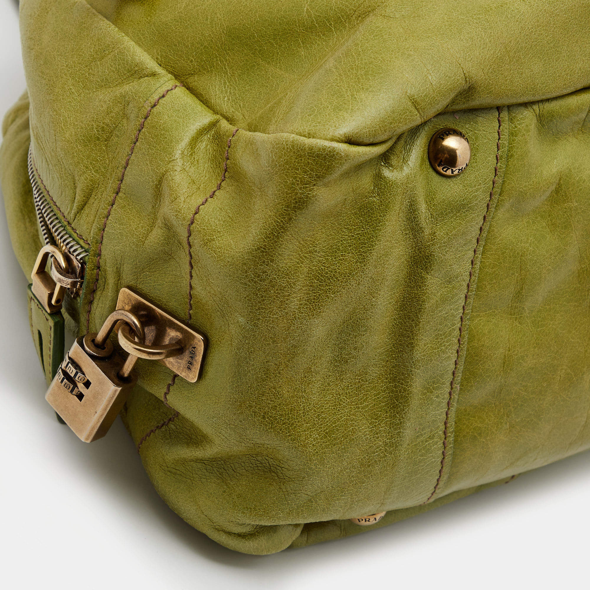 Prada Green Vitello Shine Leather Bowler Bag For Sale at 1stDibs