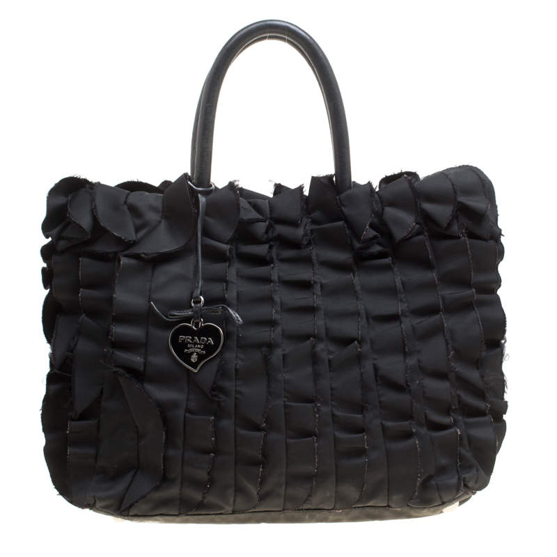 Pre Owned Prada Black Nylon Ruffle Tote