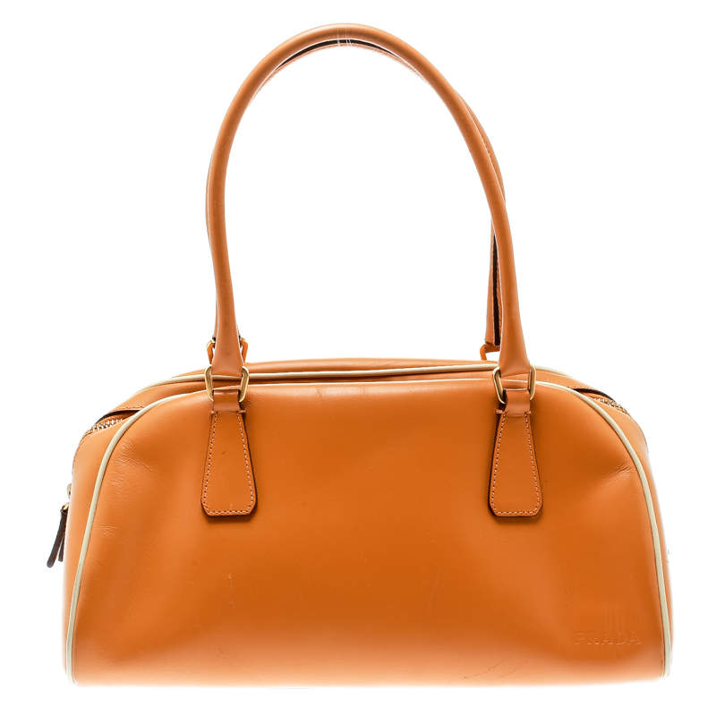 Pre Owned Prada Orange Leather Bowler Bag