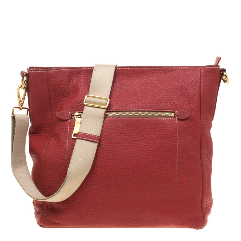 Prada Red Pebbled Leather Messenger Bag