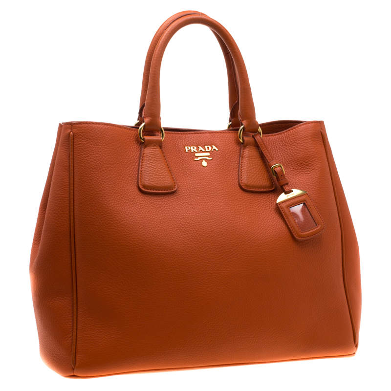 Prada Orange Leather Large Open Tote