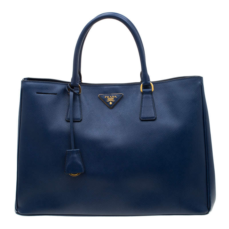 Pre Owned Prada Blue Saffiano Lux Leather Large Gardener's Tote