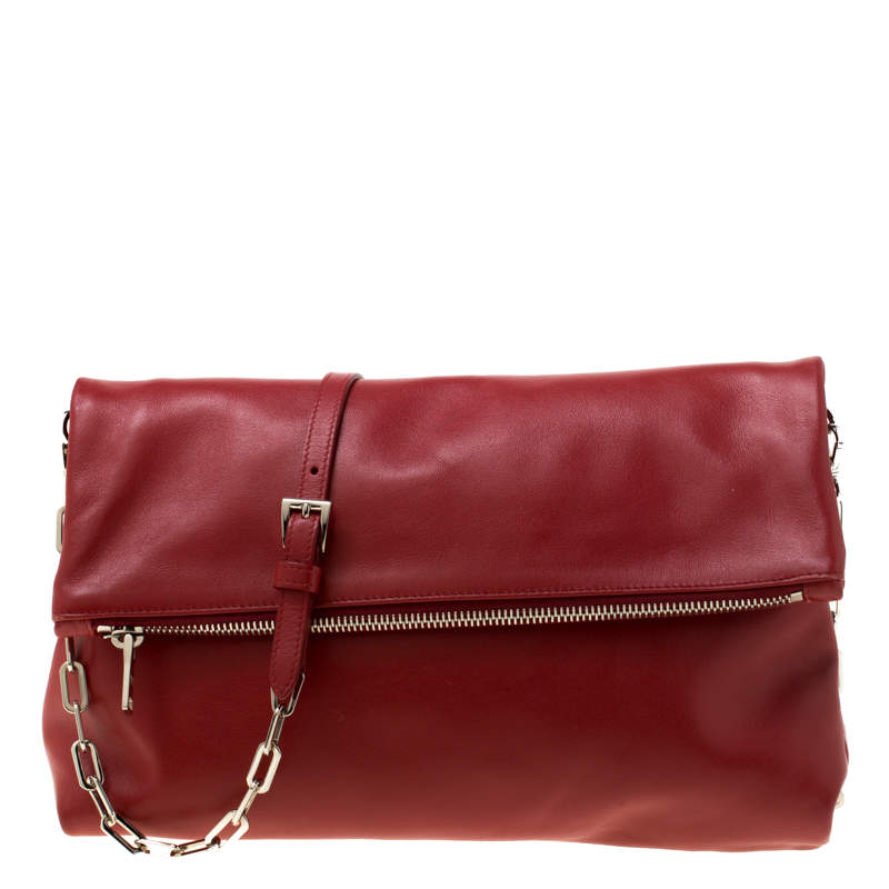 Pre Owned Prada Red Leather Folded Crossbody Bag
