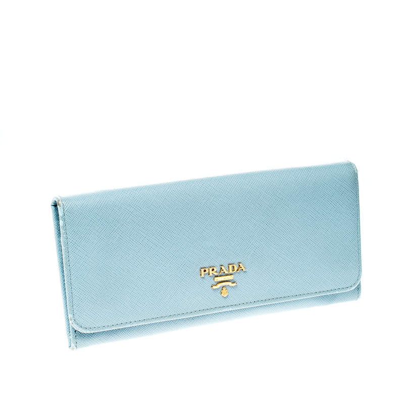 Prada Light Blue Saffiano Metal Leather Continental Flap Wallet Prada | TLC