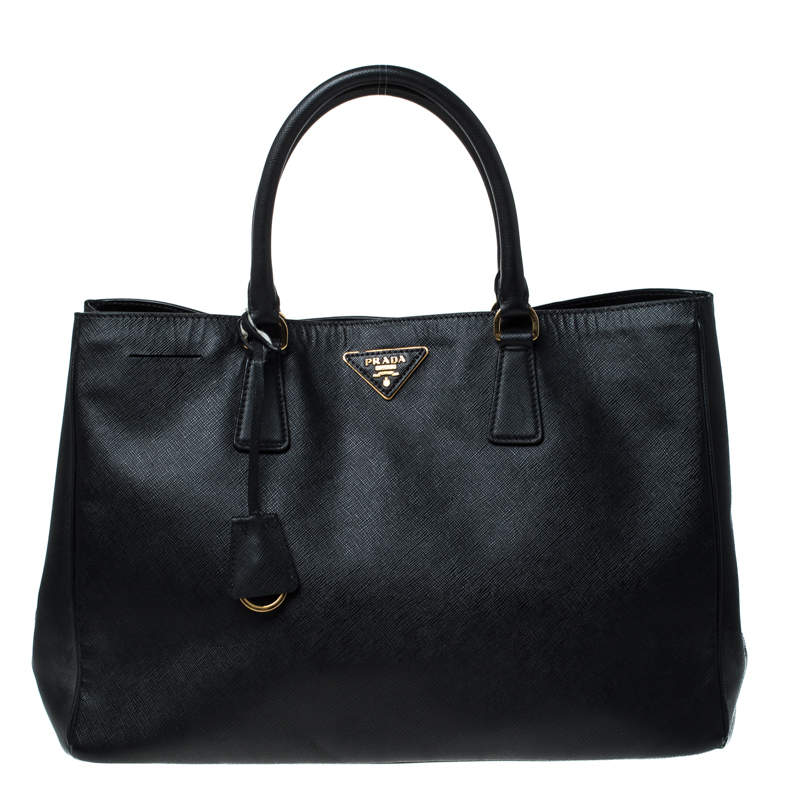 Pre Owned Prada Black Saffiano Lux Leather Large Gardener's Tote