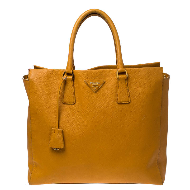Pre Owned Pada Orange Saffiano Leather Convertible Open Tote