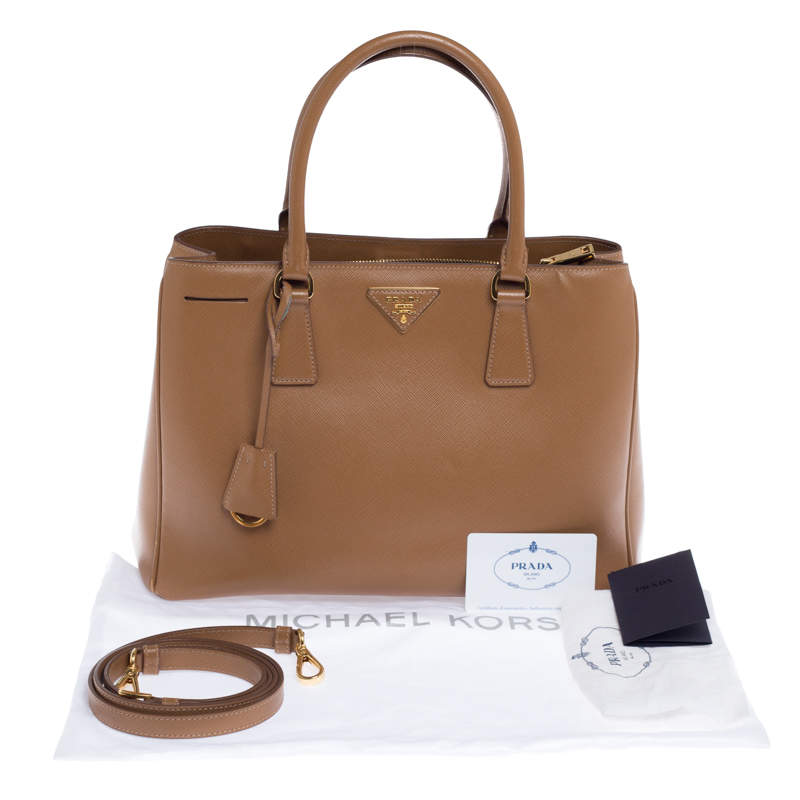 Prada Caramel Saffiano Lux Large Galleria Double Zip Bag – I MISS