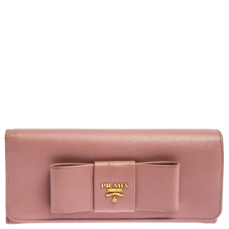 Prada Pink Saffiano Leather Bow Continental Wallet