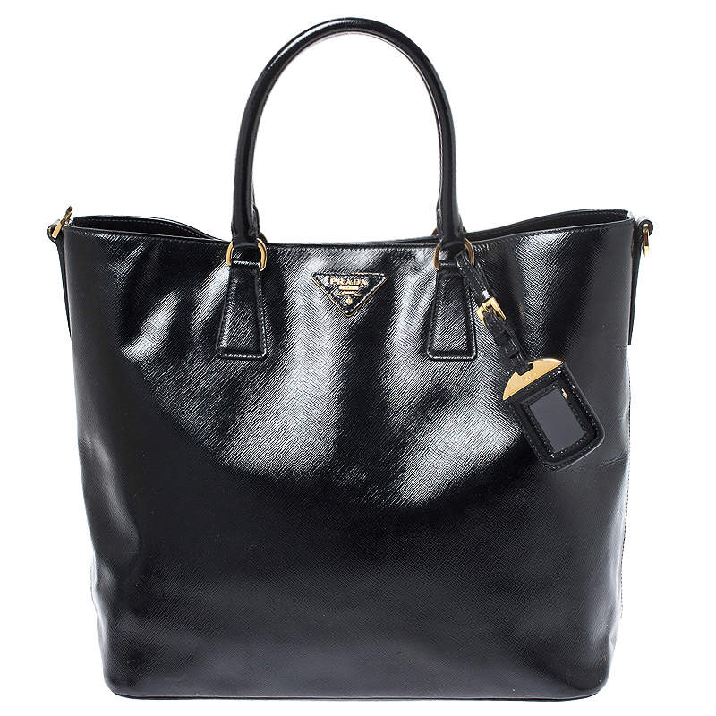 Pre Owned Prada Black Patent Leather Vernic Shopper Tote