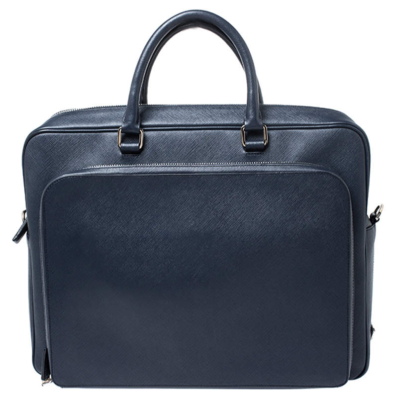 Prada Navy Blue Saffiano Leather Two Way Travel Briefcase Prada | The ...