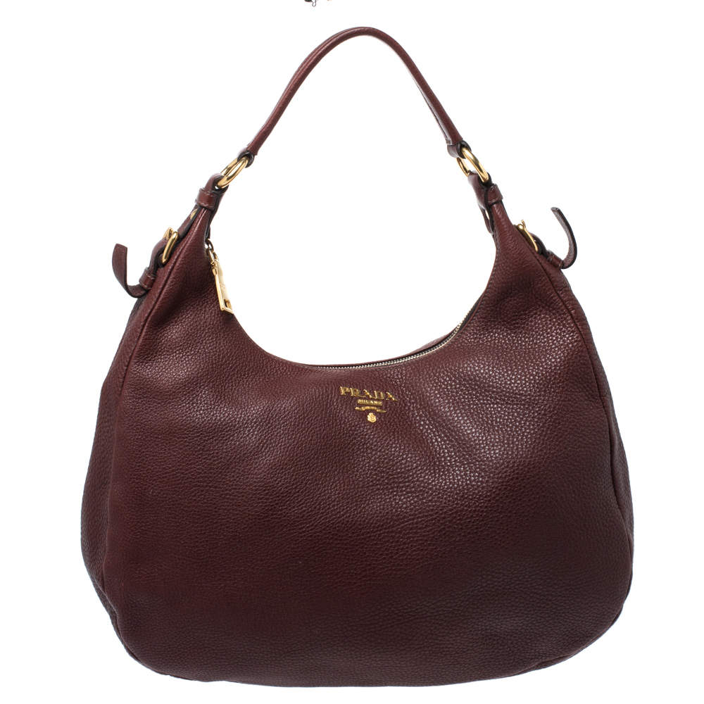 Pre Owned Prada Burgundy Leather Vitello Daino Hobo