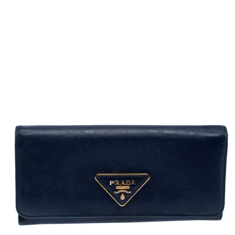Pre Owned Prada Navy Blue Saffiano Leather Flap Continental Wallet