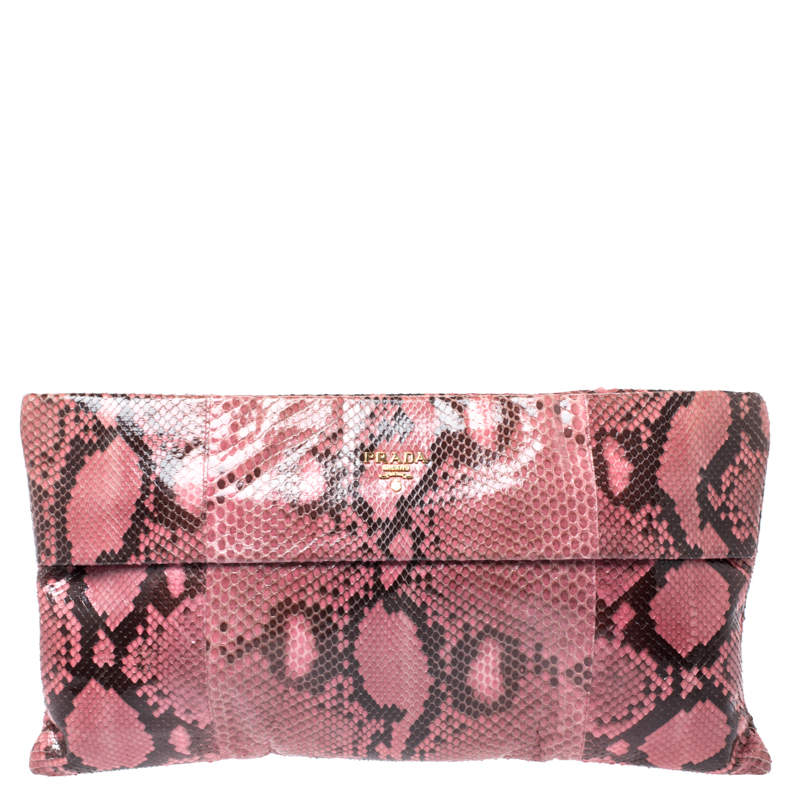 Pre Owned Prada Pink/Black Python Clutch