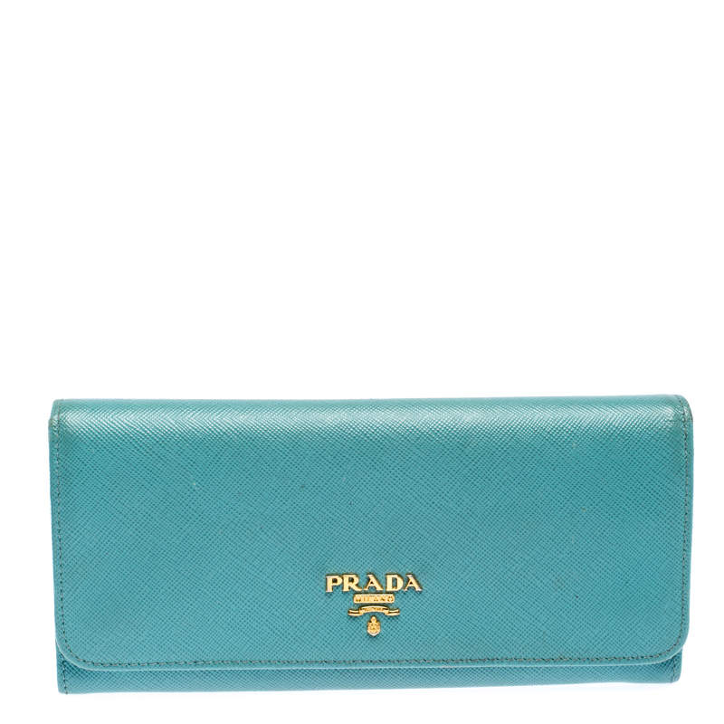 Pre Owned Prada Turquoise Saffiano Lux Leather Continental Flap Wallet
