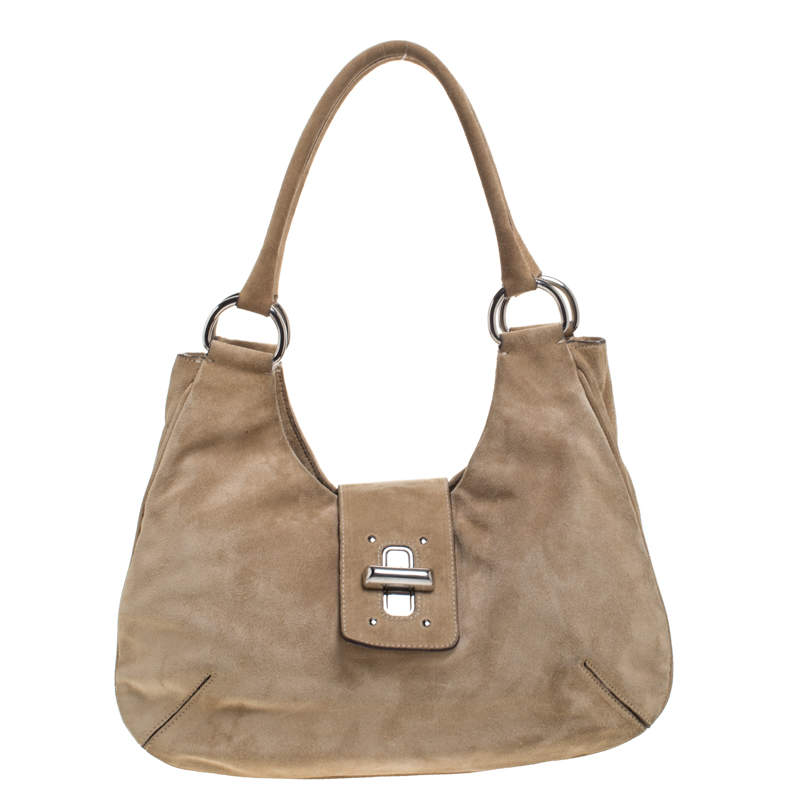 Pre Owned Prada Cammello Suede Camoscio Hobo