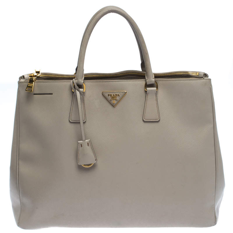 Pre Owned Prada Beige Leather Executive Double Zip Tote
