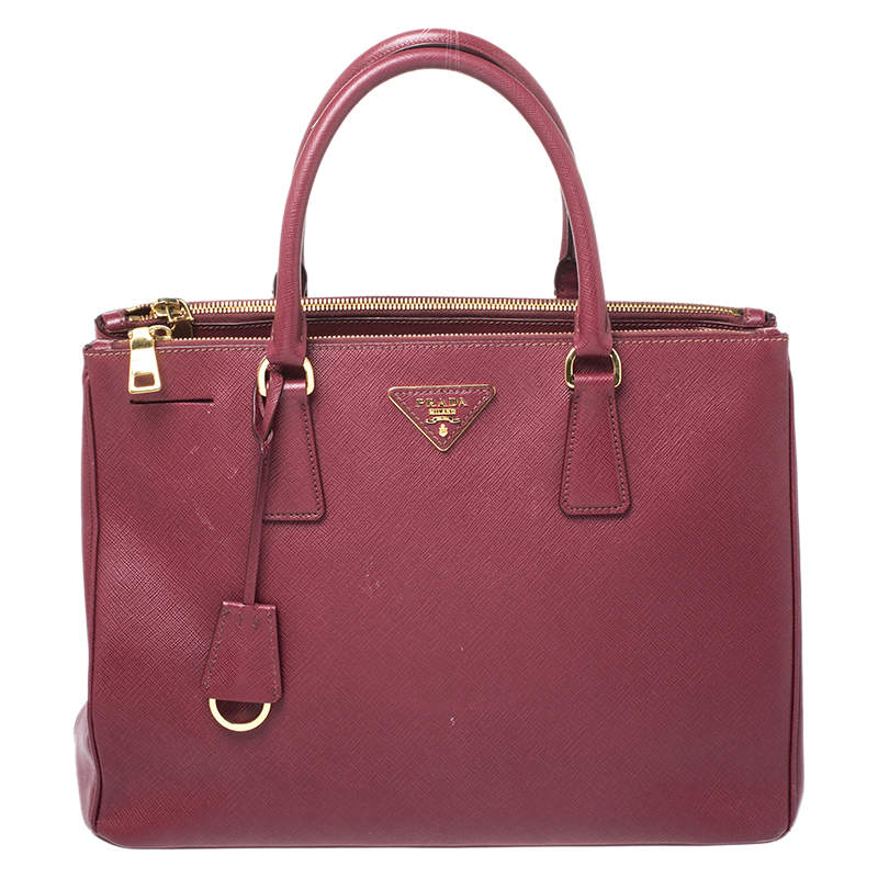 Pre Owned Prada Red Saffiano Lux Leather Medium Galleria Double Zip Tote