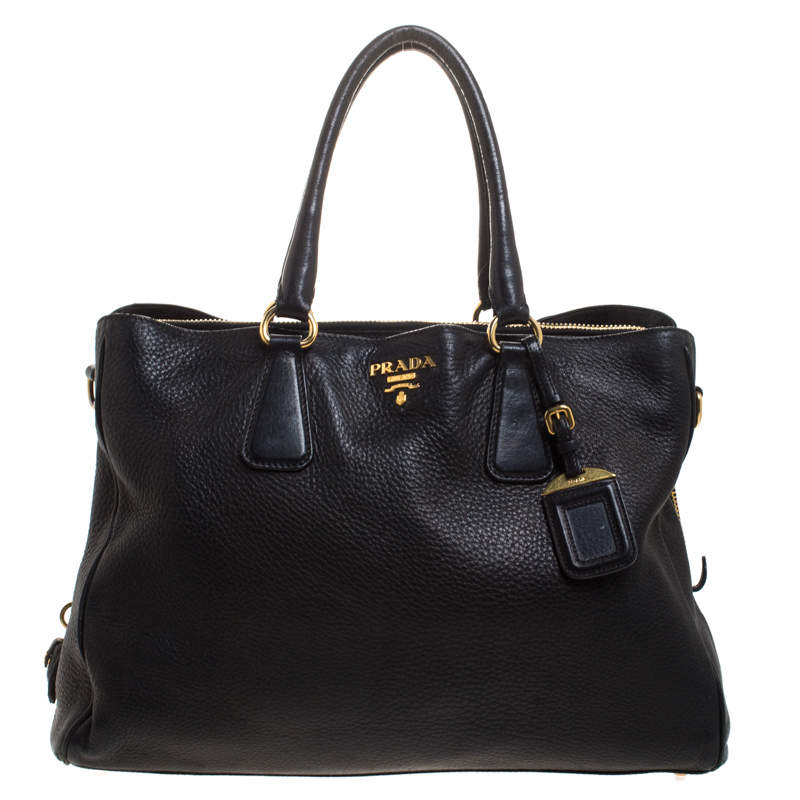 Pre Owned Prada Black Vitello Daino Leather Shopper Tote