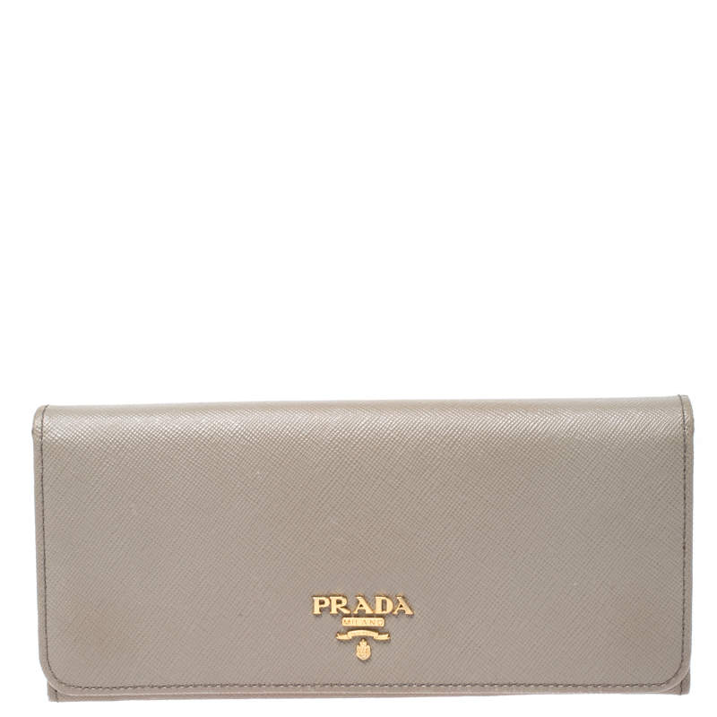 Pre Owned Prada Grey Saffiano Leather Flap Continental Wallet