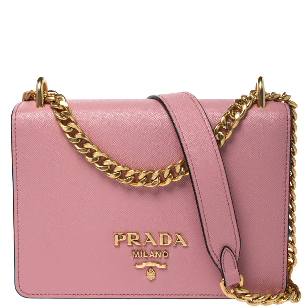 Prada Pink Leather Pattina Shoulder Bag 
