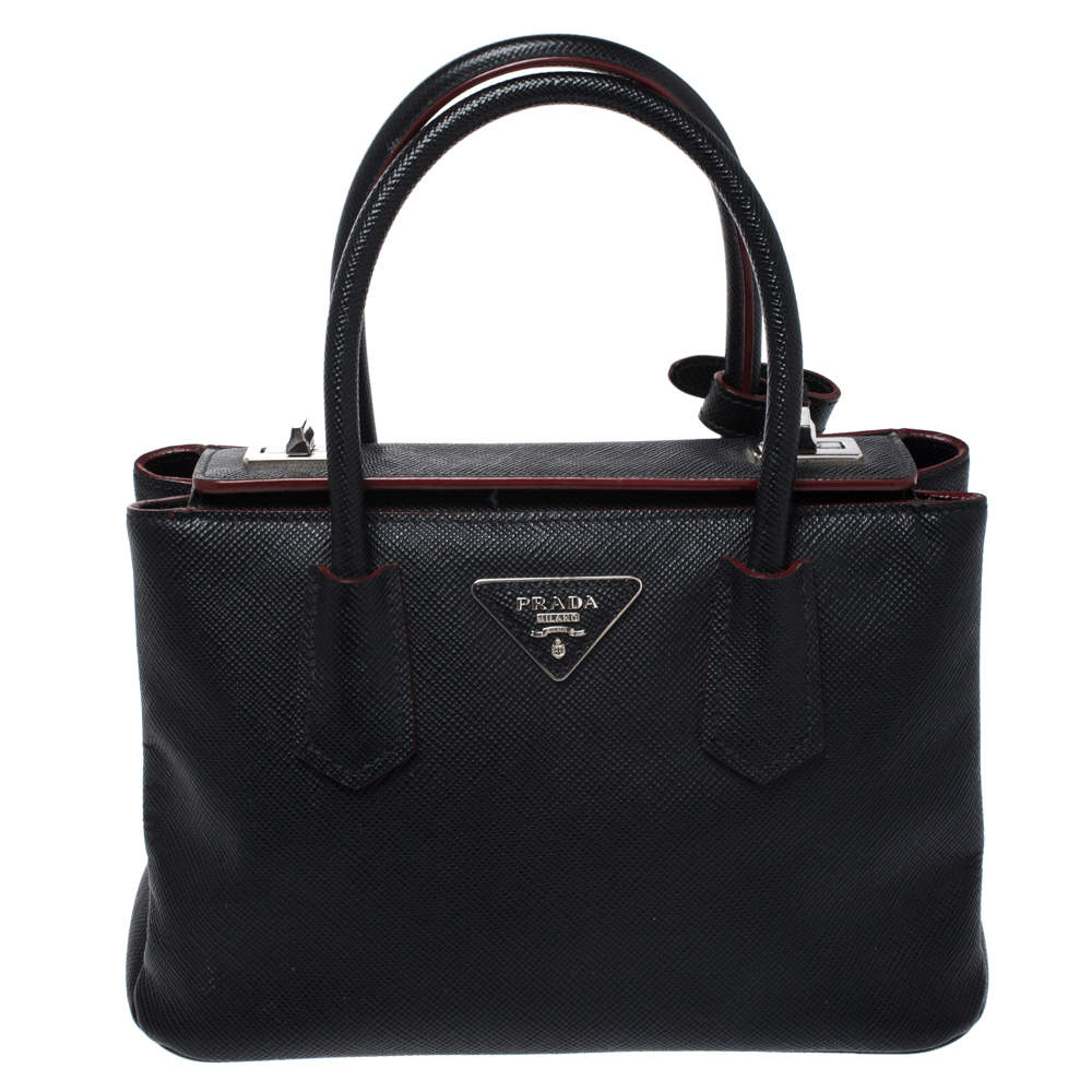 Pre Owned Prada Black Saffiano Cuir Leather Twin Bag