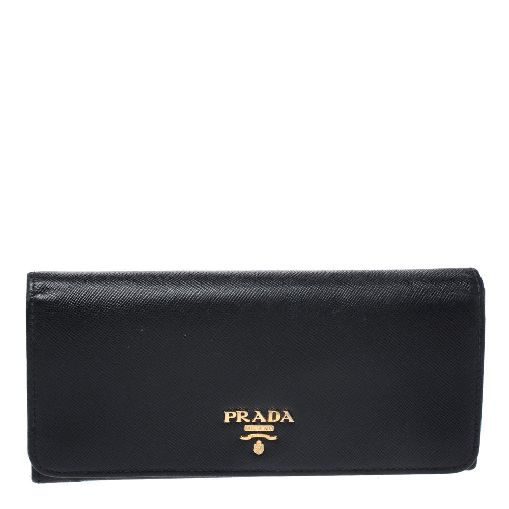 Pre Owned Prada Black Saffiano Lux Leather Continental Wallet