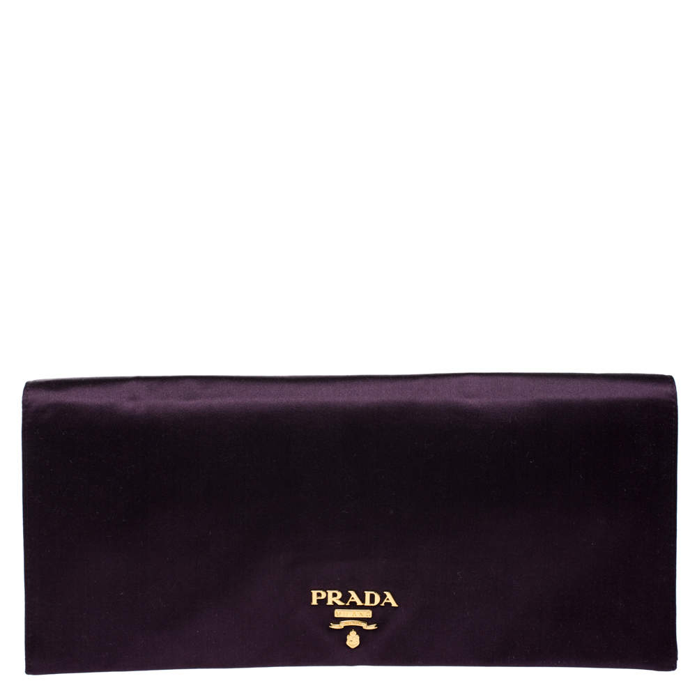 Pre Owned Prada Purple Raso Satin Flap Clutch