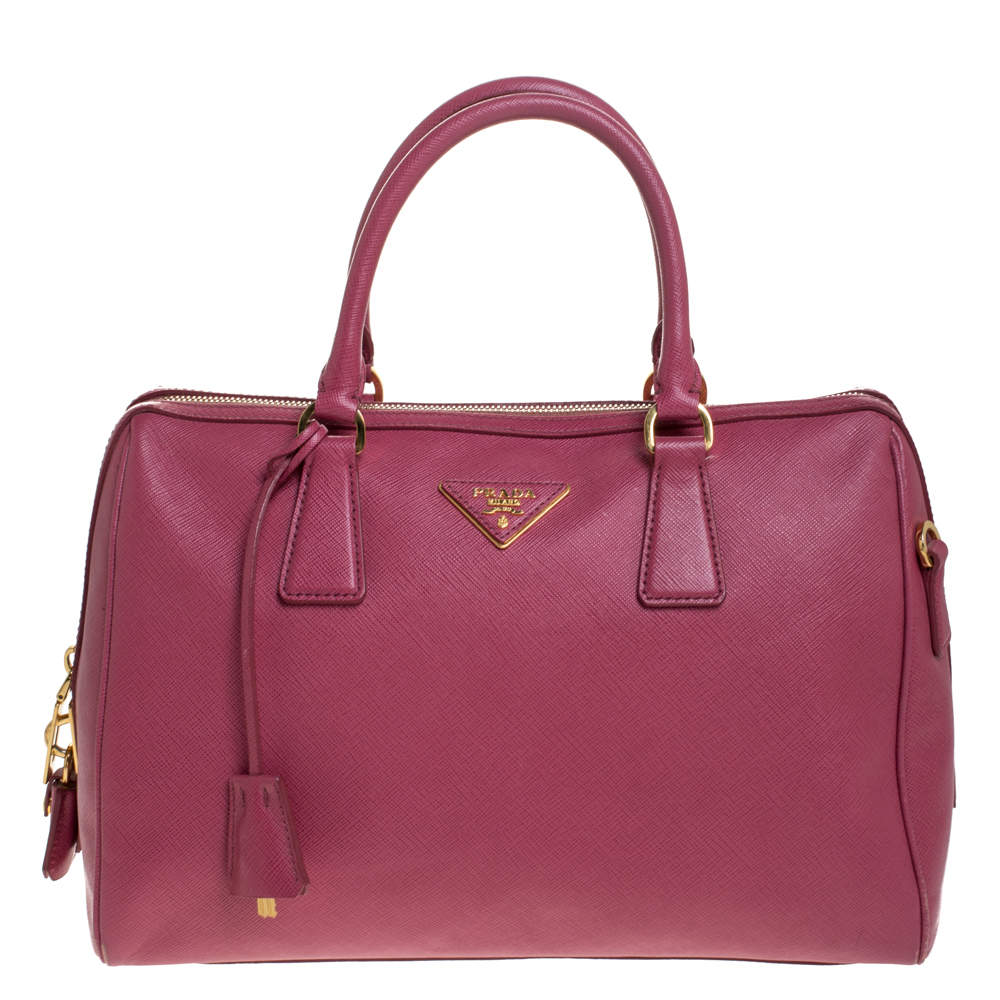 Pre Owned Prada Magenta Saffiano Lux Leather Bowler Bag