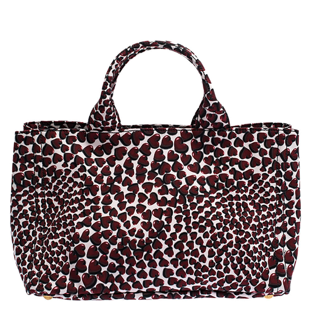 Prada Red Nylon Stampat Heart Print Canapa Tote Prada | TLC